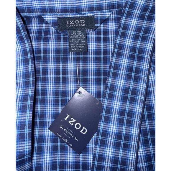 IZOD Plaid Robe Sleepwear Big & Tall 3X/4X Blue Blend Belted Lounge Kimono - Picture 2 of 7